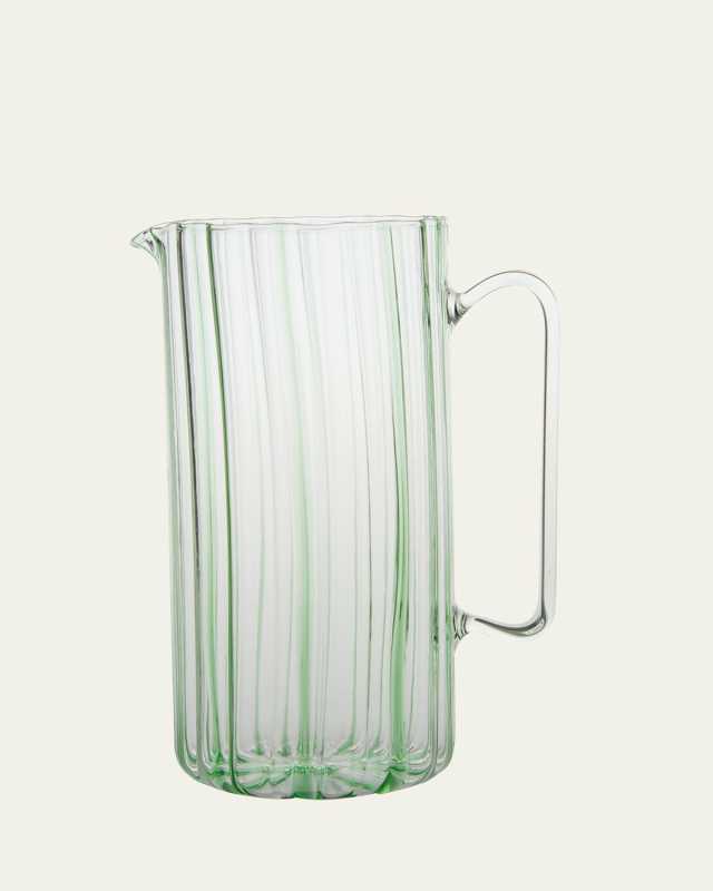 Ribbed Tall Straight Glass Pitcher, Green